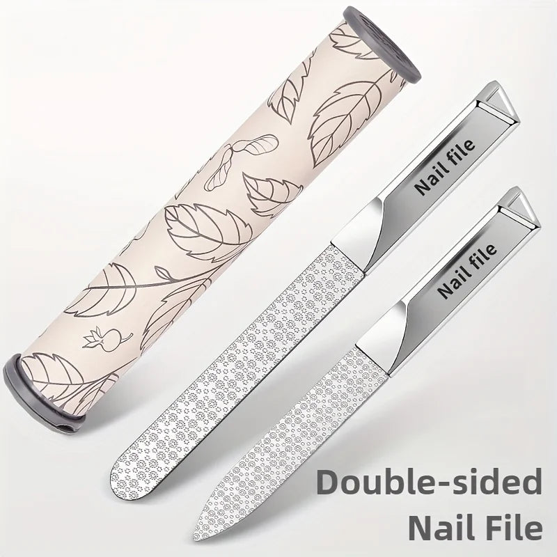 2pcs Double-Sided Stainless Steel Nail File Set | Manicure & Pedicure Nail File Set PLUSH 2 PCS With tube