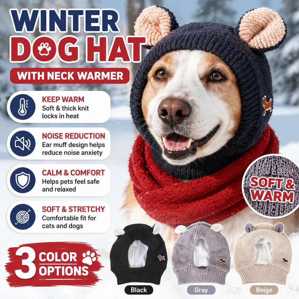Winter Knitted Ear Muffs & Neck Warmer Hat for Dogs & Cats Pet Winter Hat PLUSH