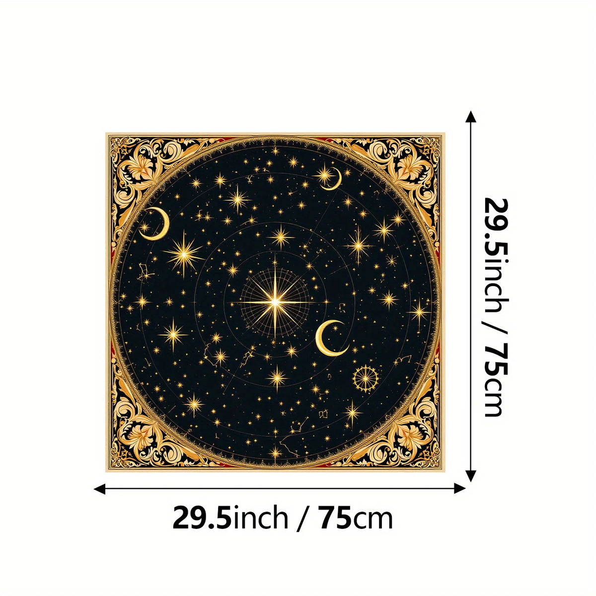 Celestial Tarot Altar Cloth – Moon & Mystical Symbol Design Altar Tablecloth PLUSH 75Cmx75Cm