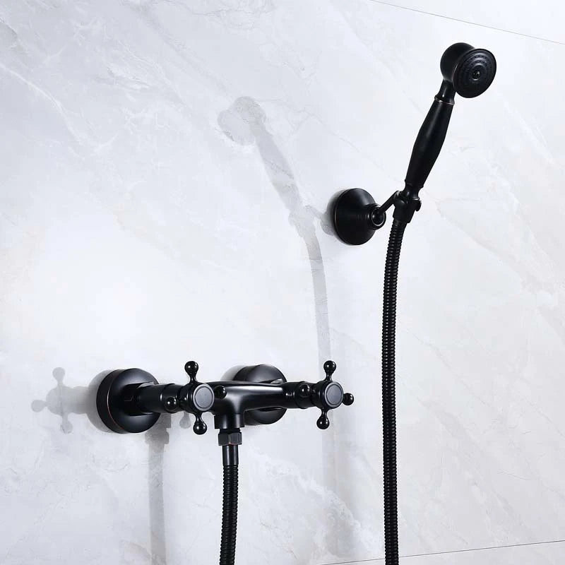 Wall Mount Bathtub Faucet & Handheld Spray – Antique Bronze Brass Bathtub Faucet Set PLUSH Black C