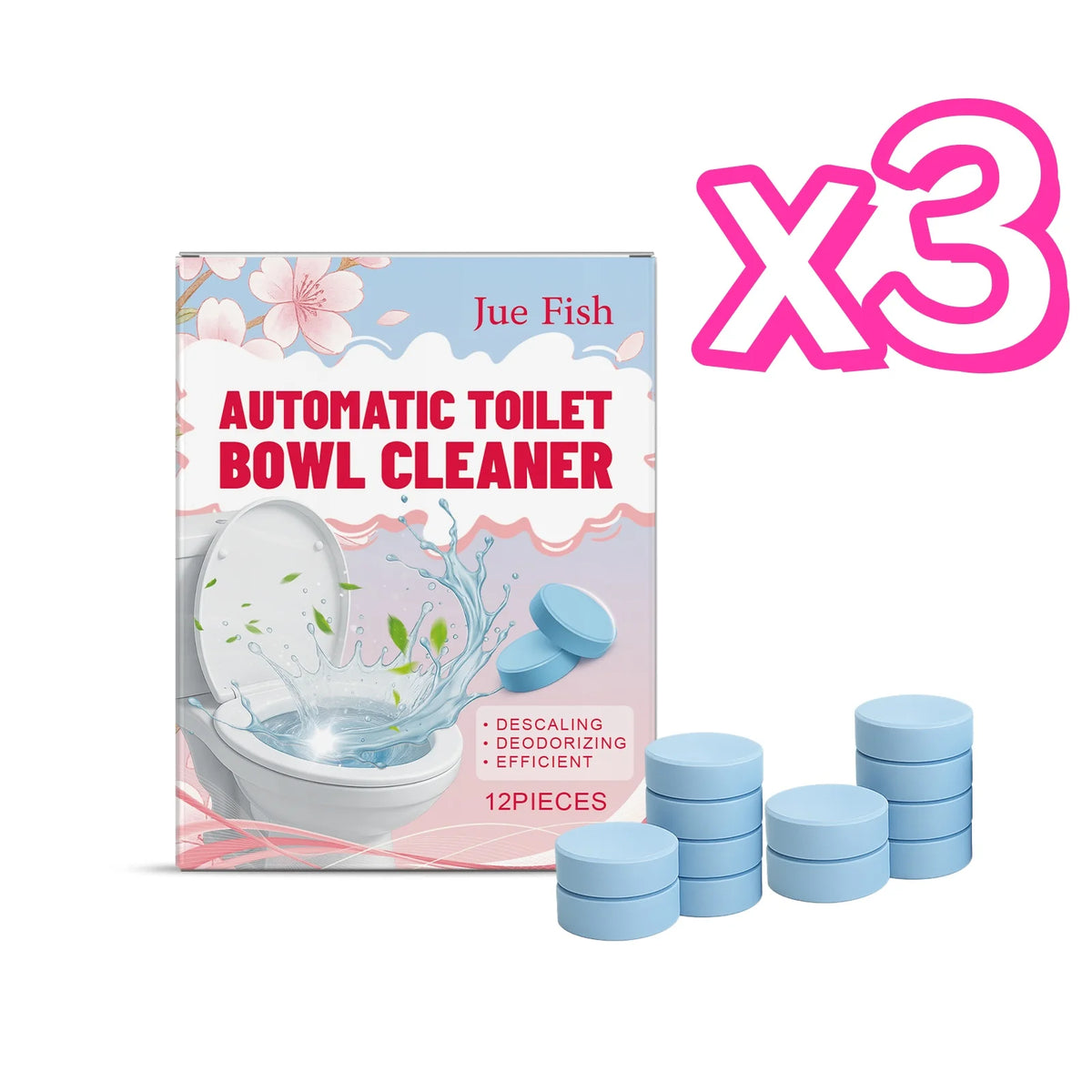 Toilet Cleaning Effervescent Tablets 12pc – Deodorizing Cleaner Toilet Cleaning Tablets PLUSH 12pcs in boxed x 3