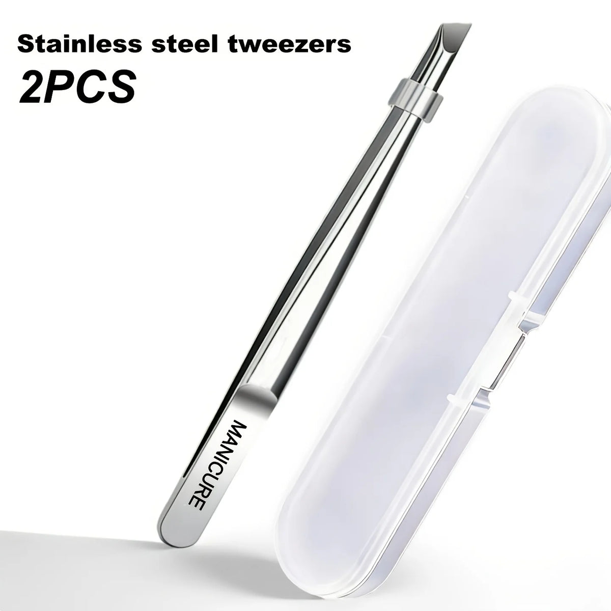 Stainless Steel Slant Tip Eyebrow Tweezers Set 2pcs with Box Eyebrow Tweezers Set PLUSH