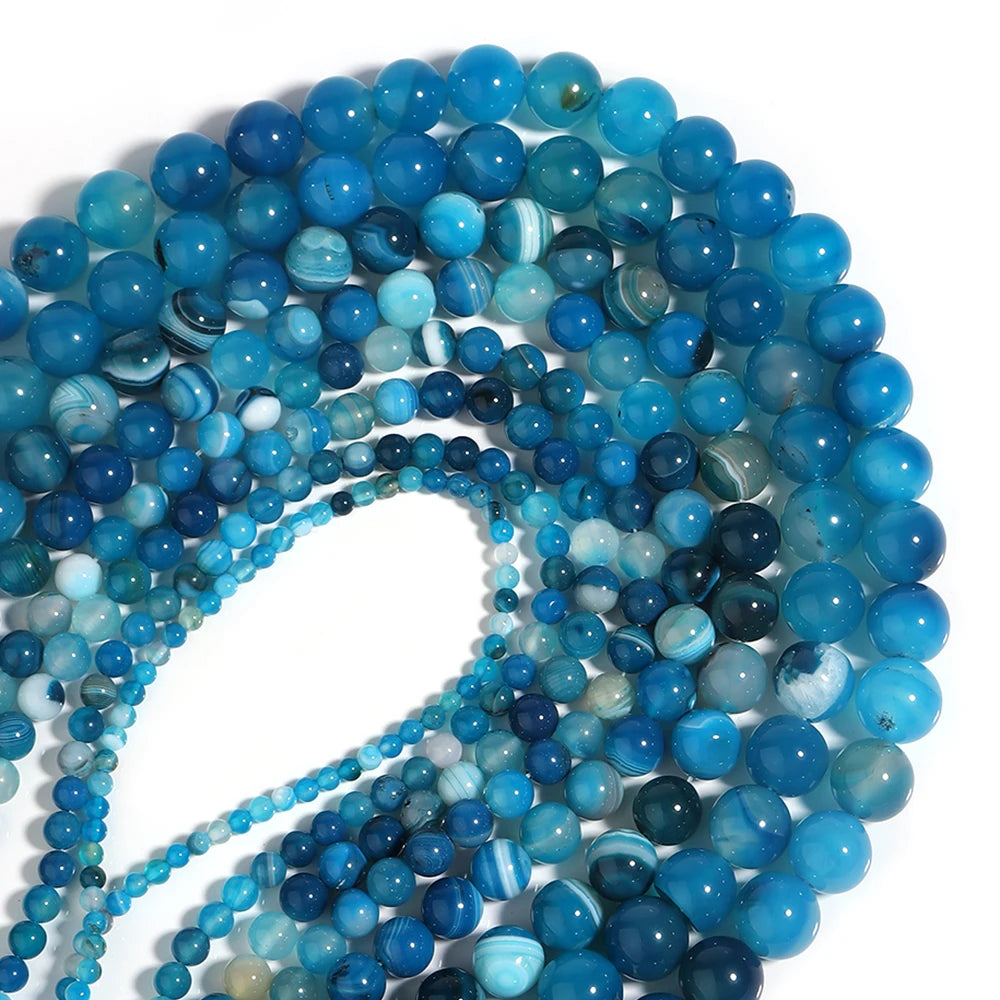 Blue Stripe Agate Round Beads 4–14mm | Natural Stone Spacer Beads Natural Stone Beads PLUSH