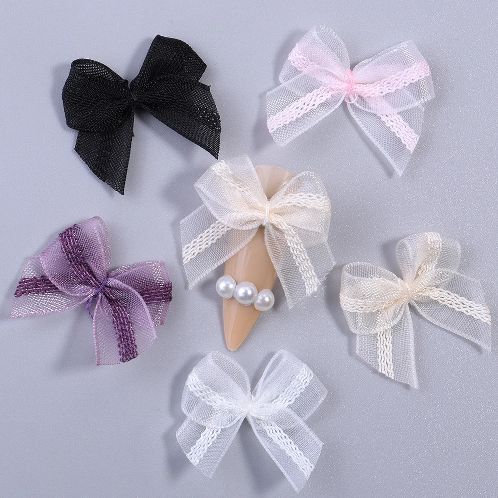 30pcs Mini Mesh Ribbon Bows – Multicolor Lace Bowknot DIY Ribbon Bow Embellishments PLUSH