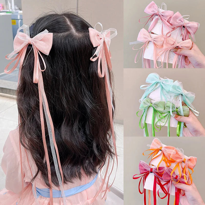 Fairy Ribbon Bow Hair Clips for Girls – 2pcs Barrettes Kids Hair Barrettes PLUSH