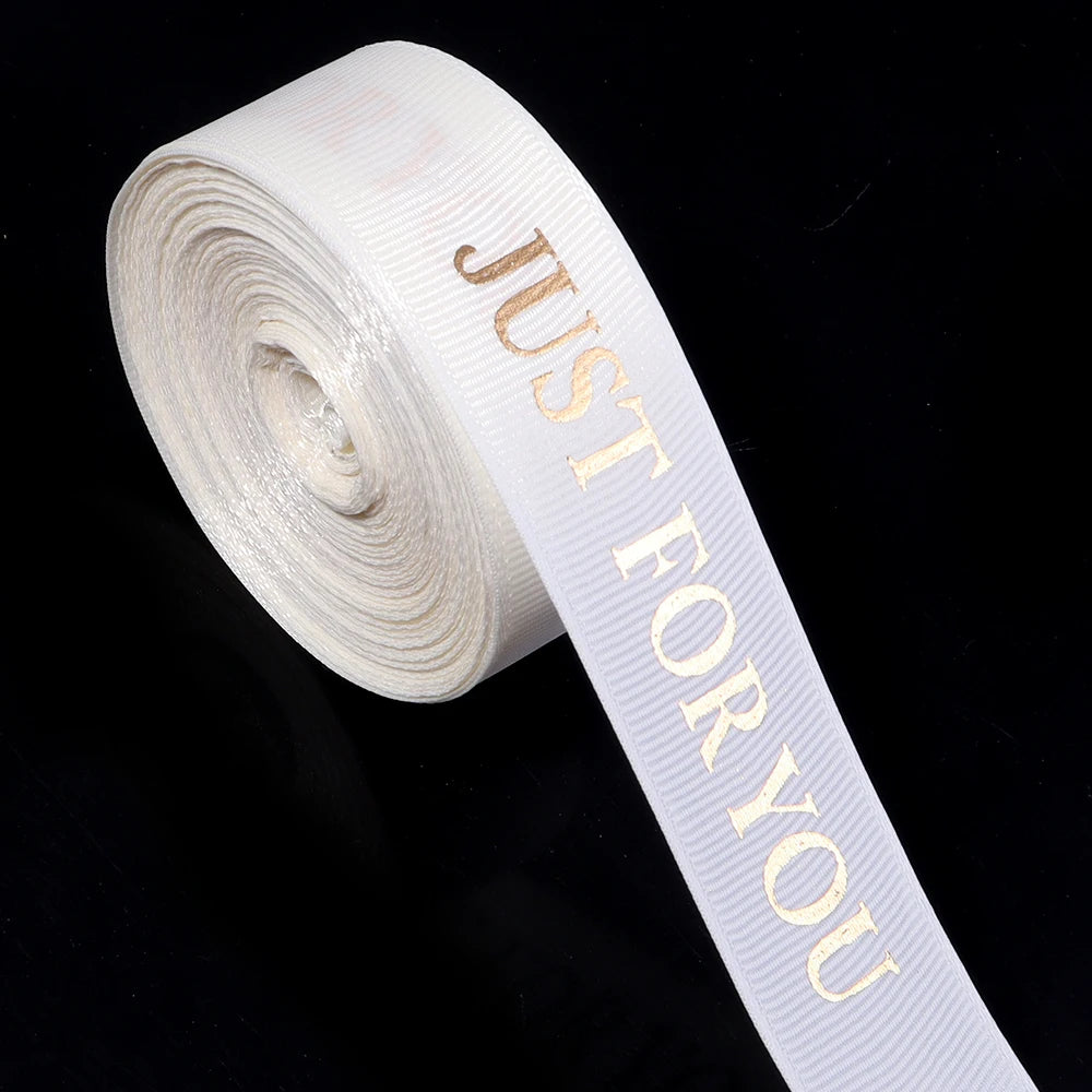 "Just For You" Printed Polyester Ribbon 25mm 10 Yards DIY Decorative Craft Ribbon PLUSH beige