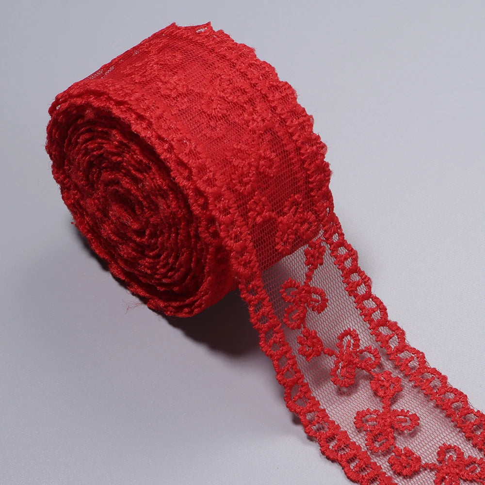 5 Yards Floral Embroidery Lace Trim Ribbon 4cm – DIY Craft Lace Trim Ribbon PLUSH red 4cm