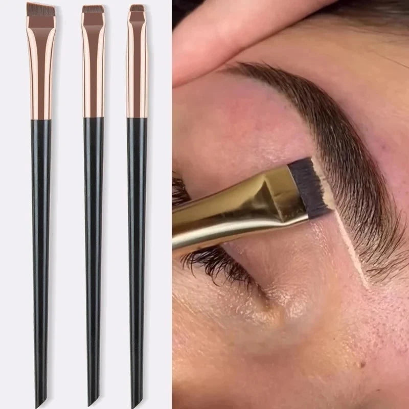 3-Piece Blade Eyeliner & Eyebrow Brush Set – Flat Fine Tip Makeup Brush Set PLUSH