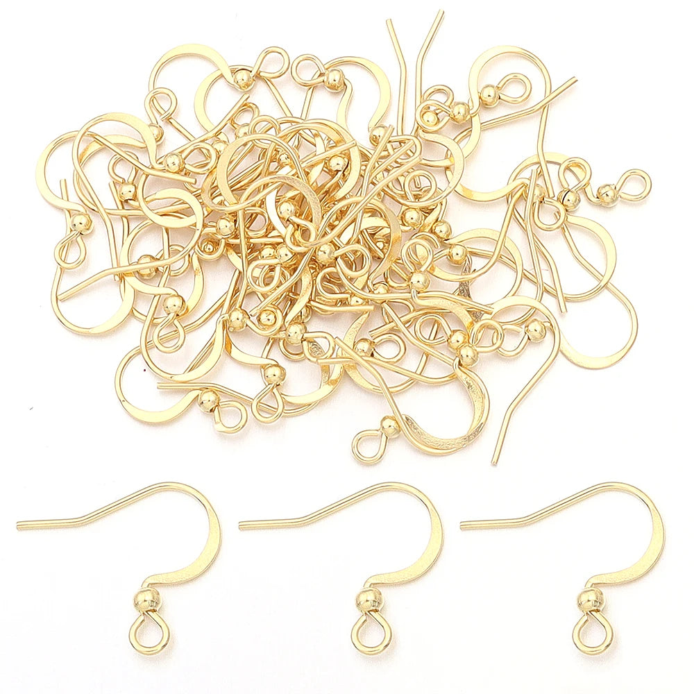 Stainless Steel Flat Wire Earring Hooks Clasps – 20-50pcs Earring Hooks Findings PLUSH 1 gold 20pcs