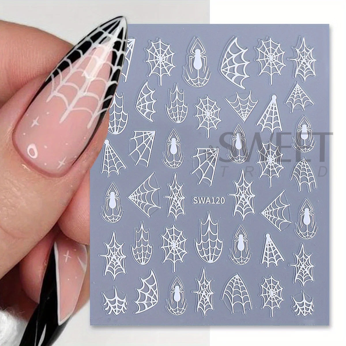 Y2K Spider Web Nail Art Stickers – Halloween Black Gold Silver Nail Art Stickers PLUSH