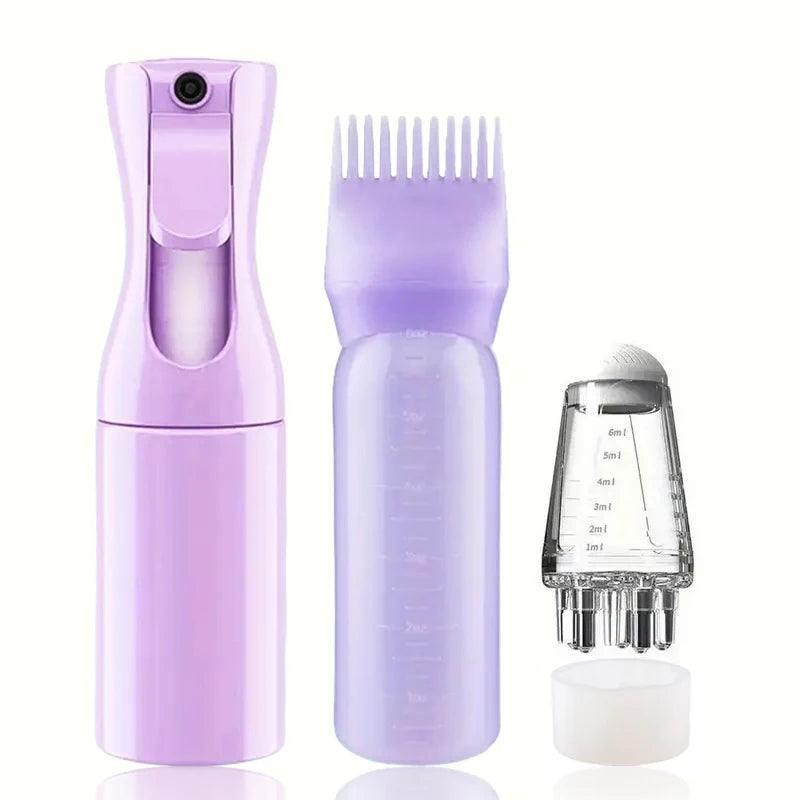 Scalp Oil Applicator Spray Bottle & Massage Comb Set 2/3pcs Scalp Care Applicator PLUSH 3pcs Purple