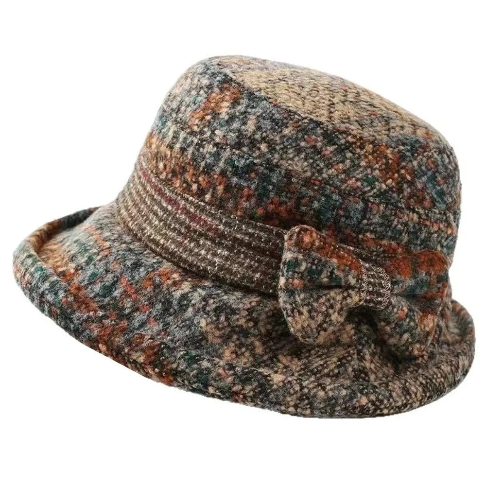 Women's Woolen Bow Bucket Hat – Warm Foldable Cloche Hat Women's Bucket Hat PLUSH Khaki