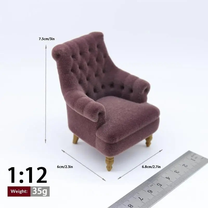 Mini Flocked Dollhouse Armchair 1:12–1:30 Scale Sofa Chair Dollhouse Furniture PLUSH A2