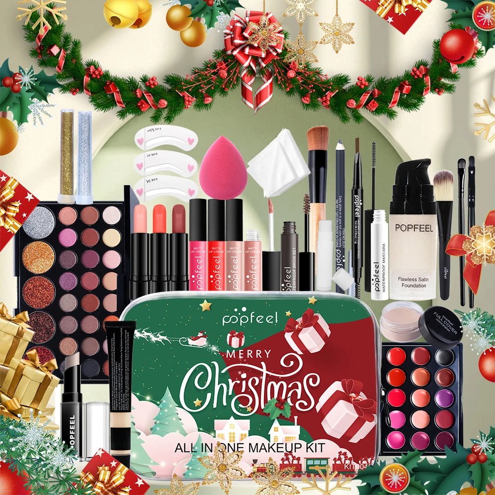 POPFEEL 27-Piece Holiday Makeup Set – Eyeshadow, Lipstick & More Makeup Gift Set PLUSH