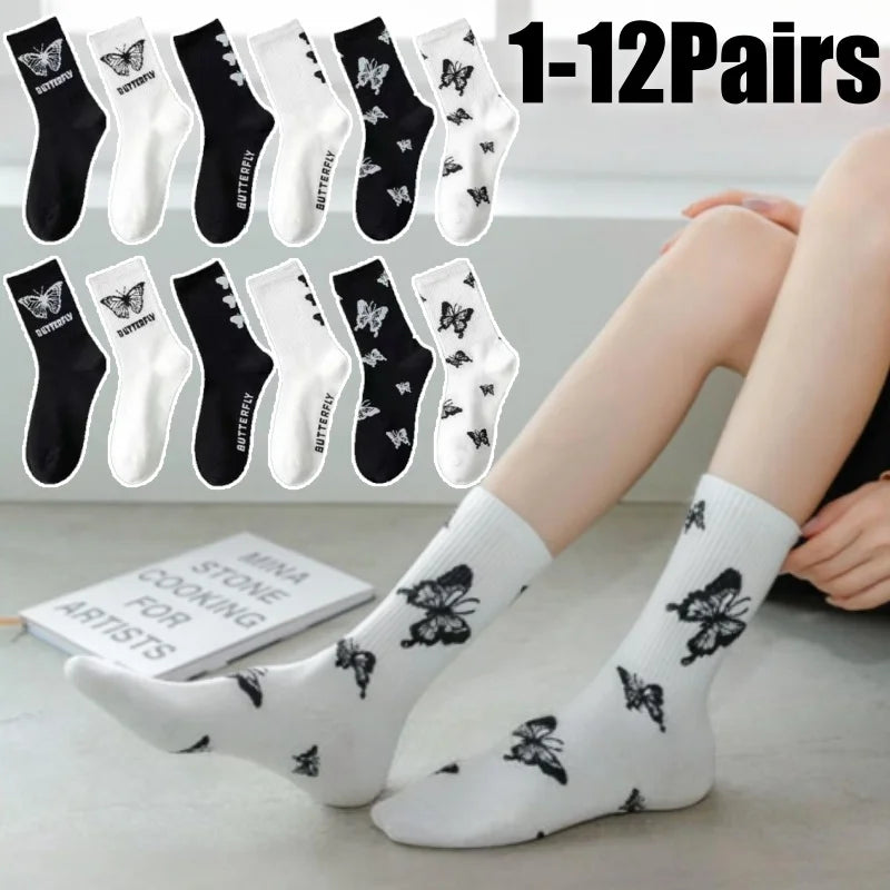 Women's Butterfly Print Mid-Crew Socks – Spring Summer Knit Mid-Crew Socks PLUSH
