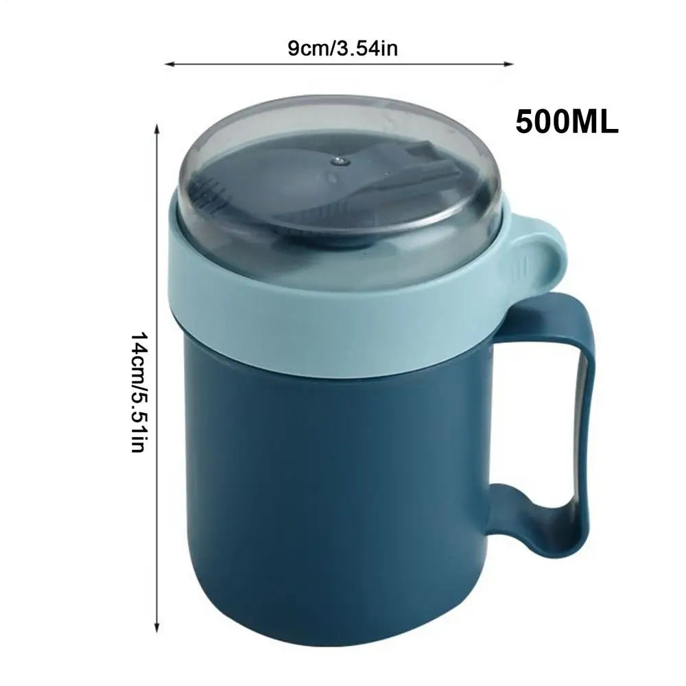 500ml Portable Breakfast Cup with Lid & Foldable Spoon Portable Food Container PLUSH Blue