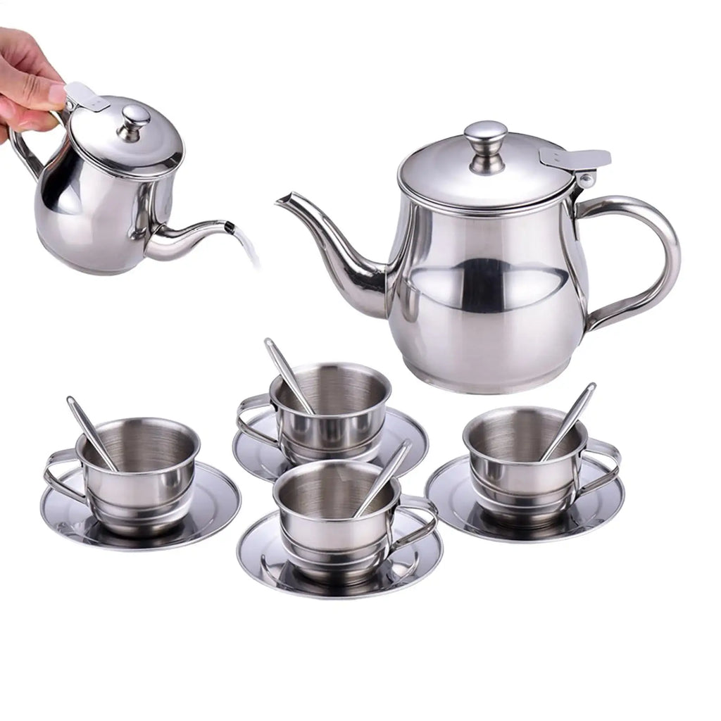 Stainless Steel Kids Tea Party Set – Teapot, Cups & Strainer Kids Pretend Play Set PLUSH