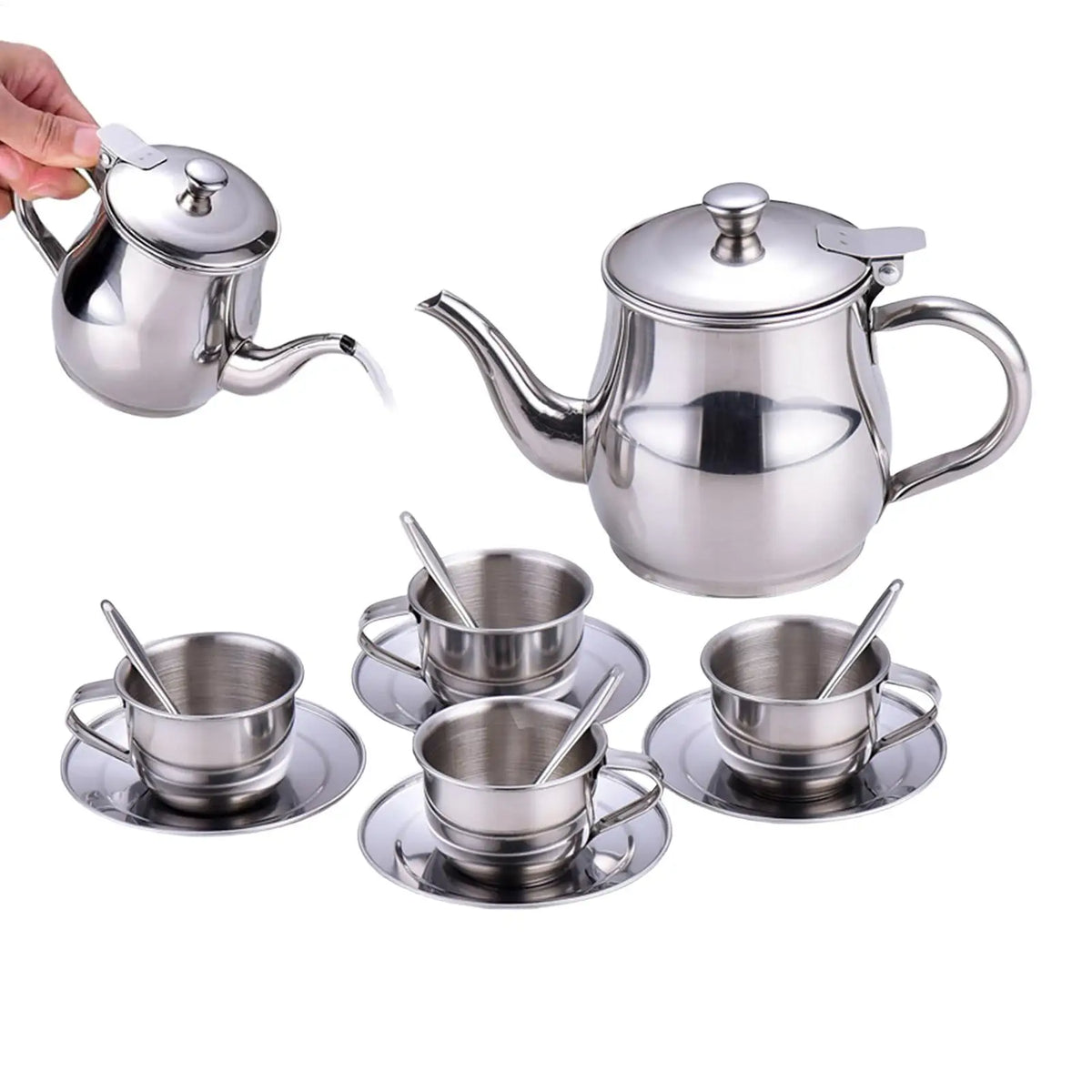 Kids Stainless Steel Tea Set – Teapot & Cups Pretend Play Kids Pretend Play Set PLUSH