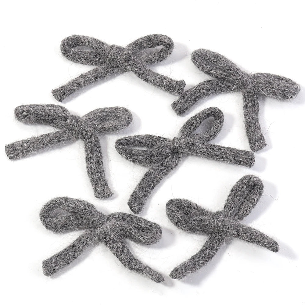 6pcs Fluffy Knit Yarn Bows for DIY Hair Clips & Jewelry Bow Embellishments PLUSH gray