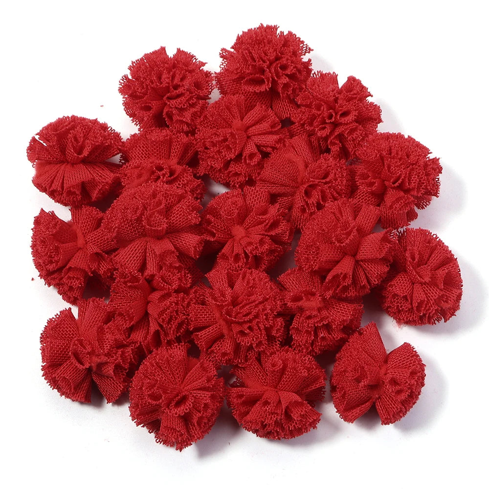 30pcs Tulle Flower Balls for DIY Hair Accessories & Crafts Craft Embellishments PLUSH red