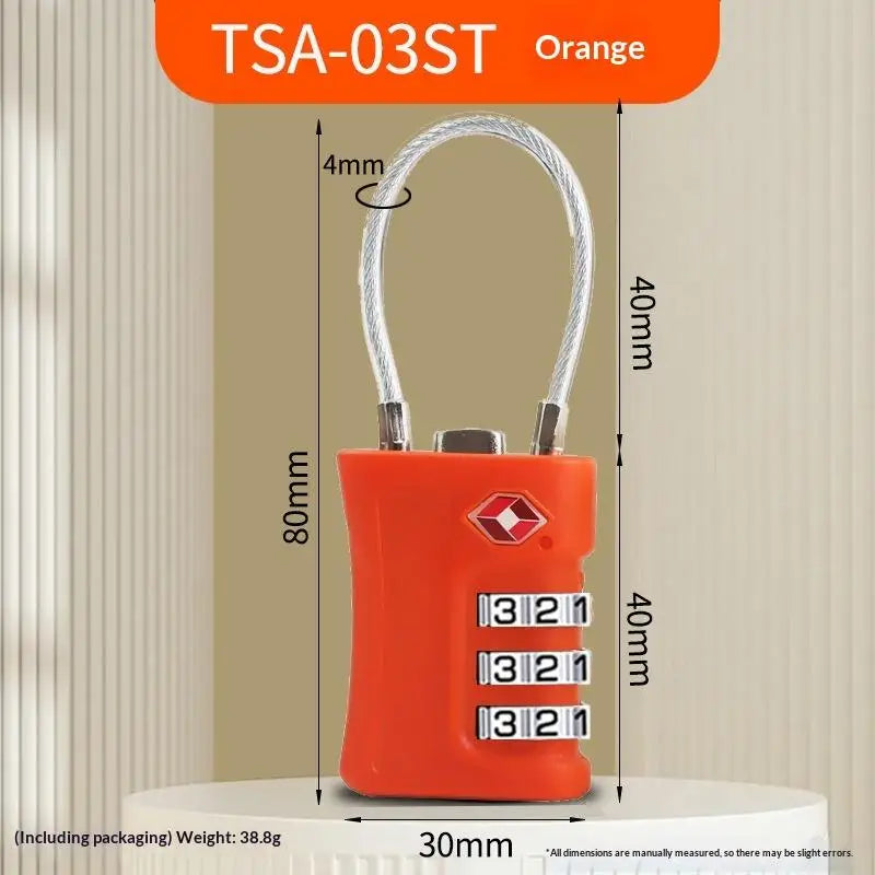 3-Digit Zinc Alloy Travel Customs Lock for Luggage & Backpack Travel Combination Lock PLUSH Orange