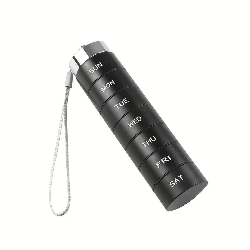 Metal 7-Day Pill Organizer – Waterproof Travel Pill Case Pill Organizer PLUSH Black