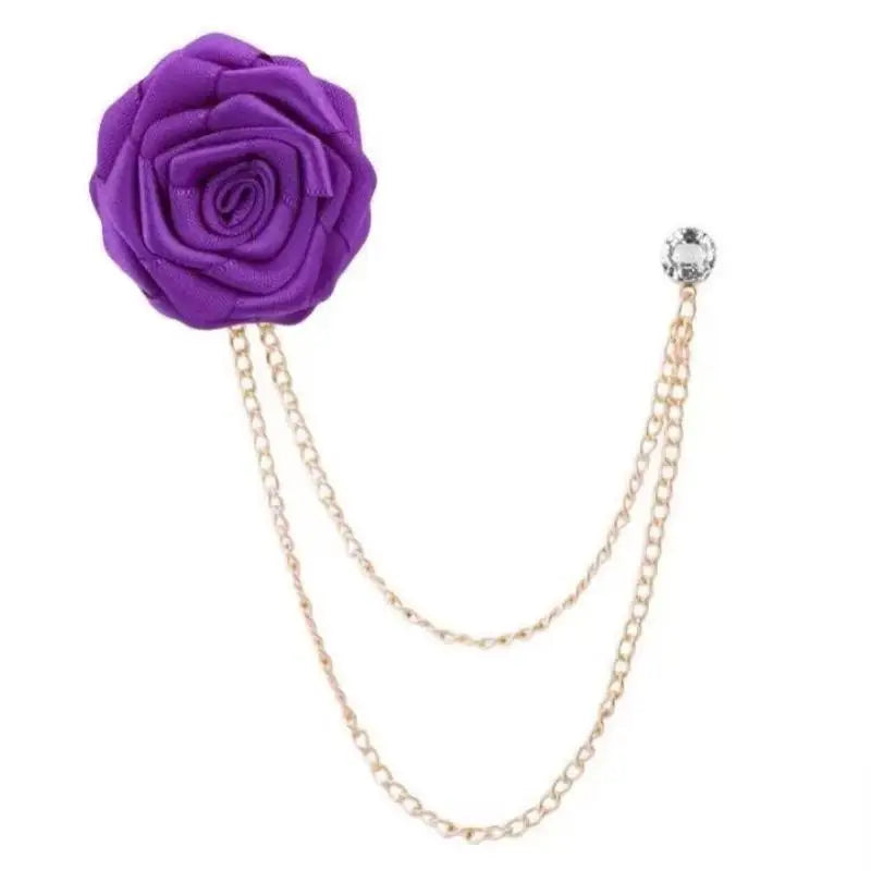 Handmade Groom Lapel Pin Cloth Rose Wedding Brooch & Tassel Wedding Lapel Pin PLUSH Purple