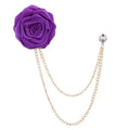 Handmade Groom Lapel Pin Cloth Rose Wedding Brooch & Tassel Wedding Lapel Pin PLUSH Purple