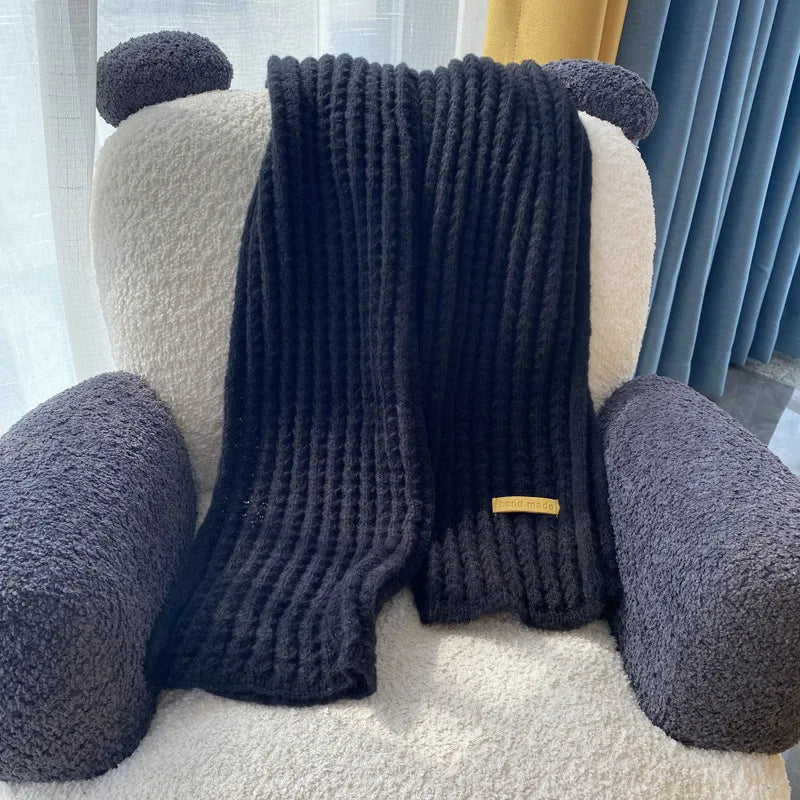 Chunky Knit Winter Scarf Unisex Couple Neck Wrap Set Knitted Winter Scarf PLUSH Black 5PCS