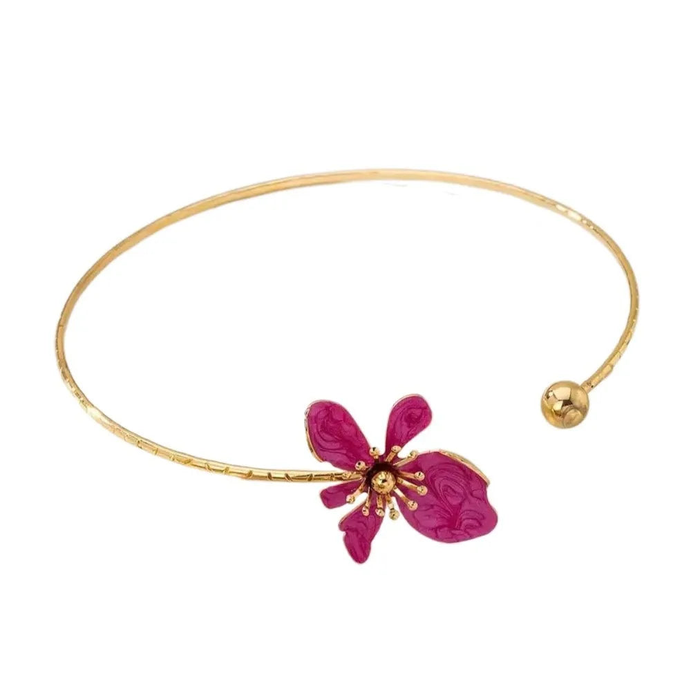 Colorful Flower Geometric Metal Choker Necklace Korean Style Choker Necklace PLUSH Rose Red