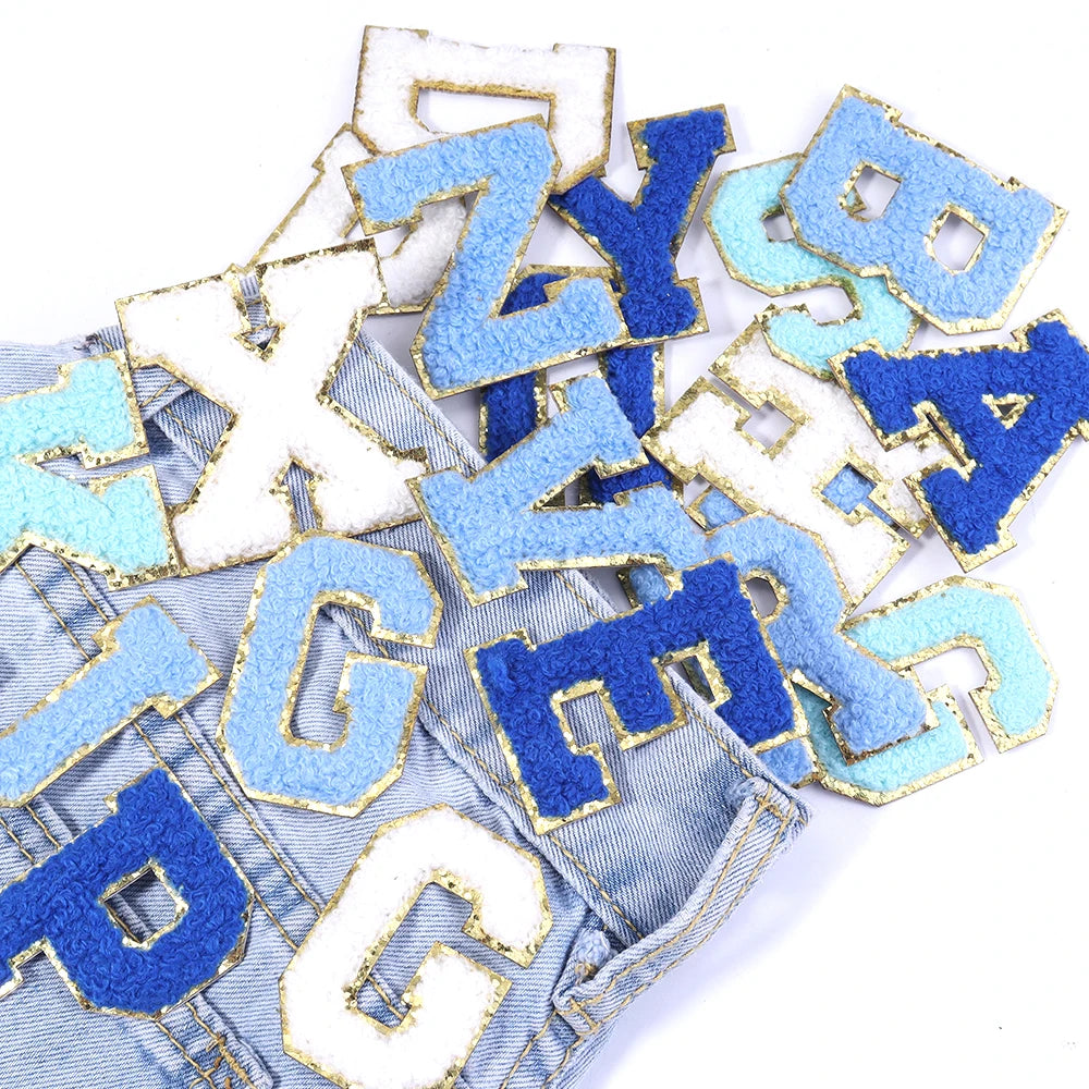 8pcs Blue Letter Embroidery Patches Self-Adhesive DIY Crafts Embroidery Patches PLUSH
