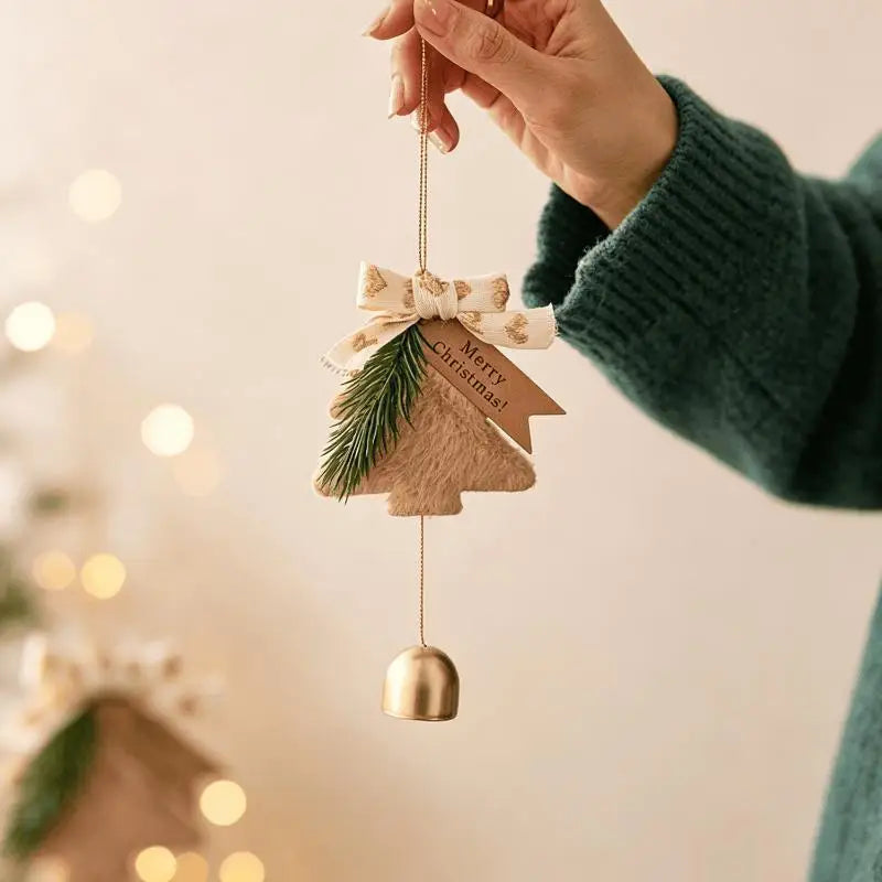 Fluffy Plush Christmas Tree Hanging Ornament with Jingle Bell Christmas Ornament PLUSH A3