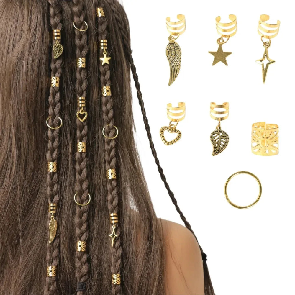 45pcs Dreadlock Hair Rings – Wing Leaves Stars Braid Jewelry Braid Hair Rings PLUSH