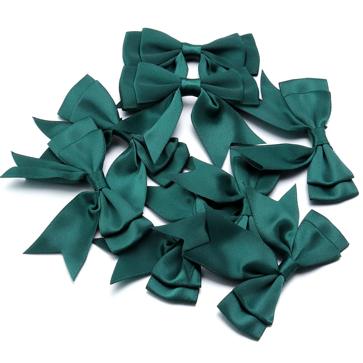 10pcs Satin Ribbon Bows – Colorful Double Layer DIY Bowknot Ribbon Bow Embellishment PLUSH Dark Green 6cmx7cm