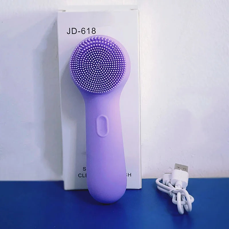 Electric Silicone Facial Cleansing Brush | Heat & Vibration 5-Speed Facial Cleansing Brush PLUSH DEEP BLUE