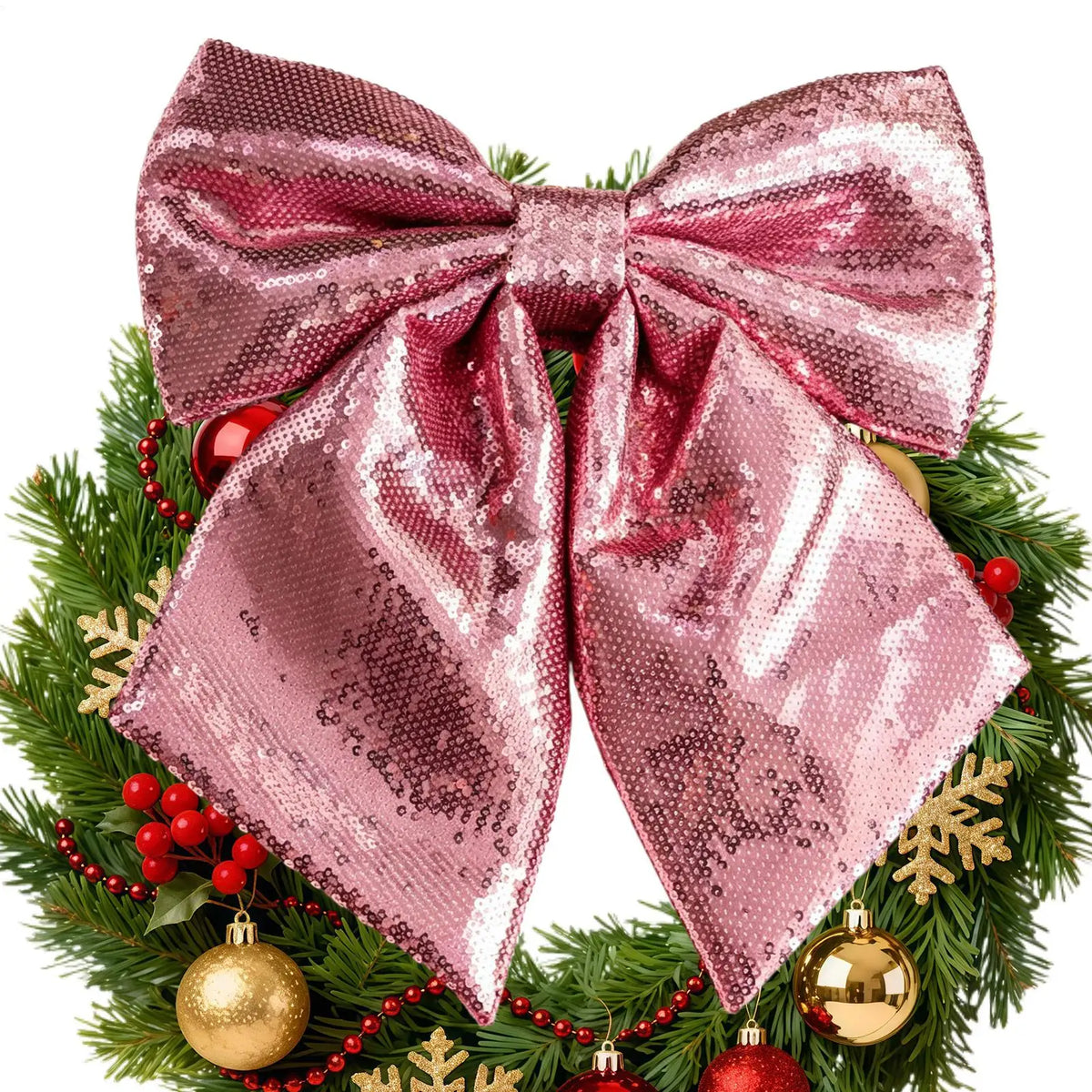 Large Glitter Sequin Christmas Tree Topper Bow – Red & Silver Christmas Tree Bow PLUSH