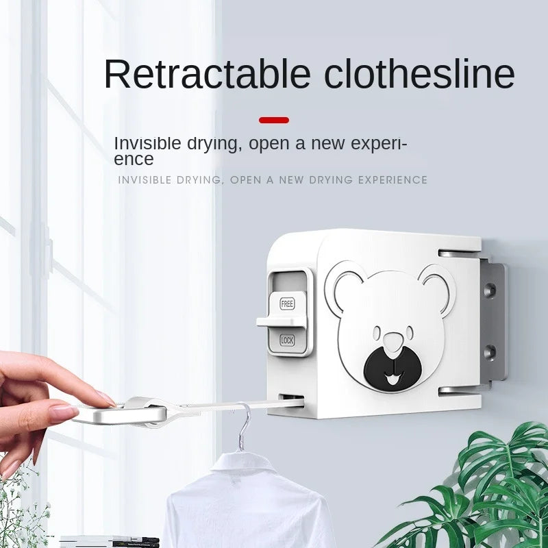 Retractable Clothesline Indoor Outdoor – Punch-Free Drying Rack Retractable Clothesline PLUSH