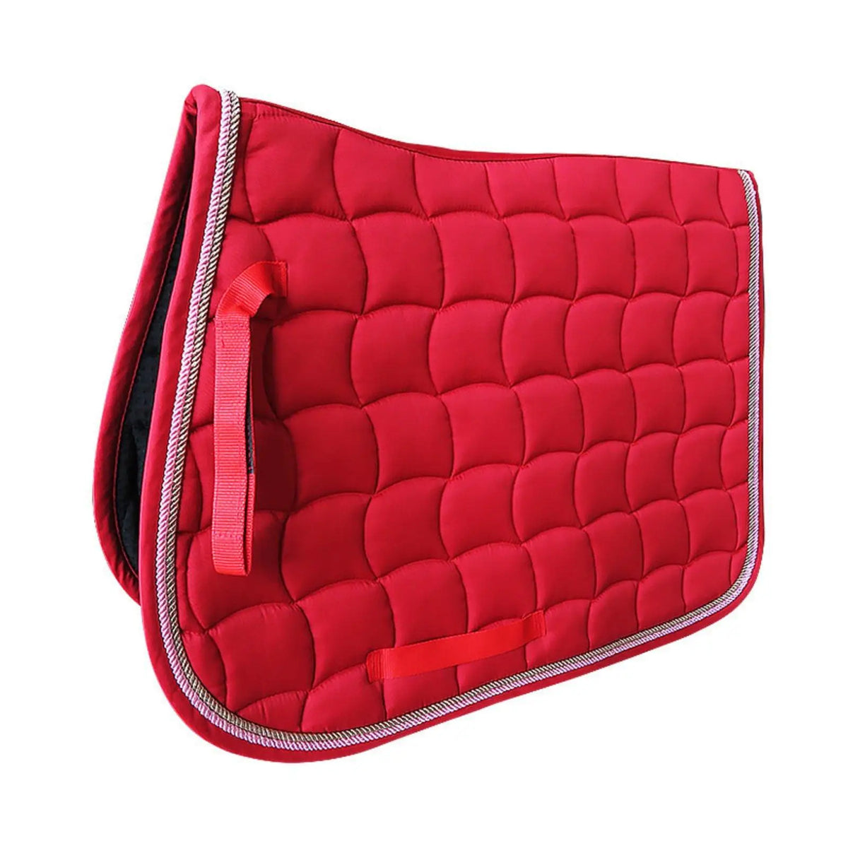 Quilted Polycotton Saddle Pad | Double Rope Border, 300g Fill Equestrian Saddle Pad PLUSH Red