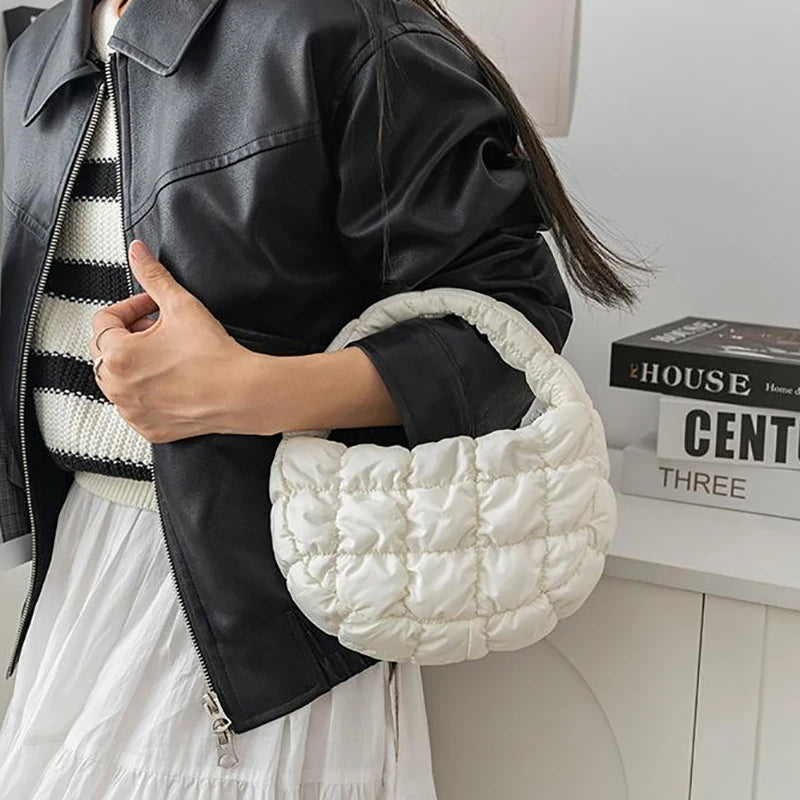 Mini Puffer Quilted Tote Bag – Soft Nylon Dumpling Purse Mini Tote Bag PLUSH