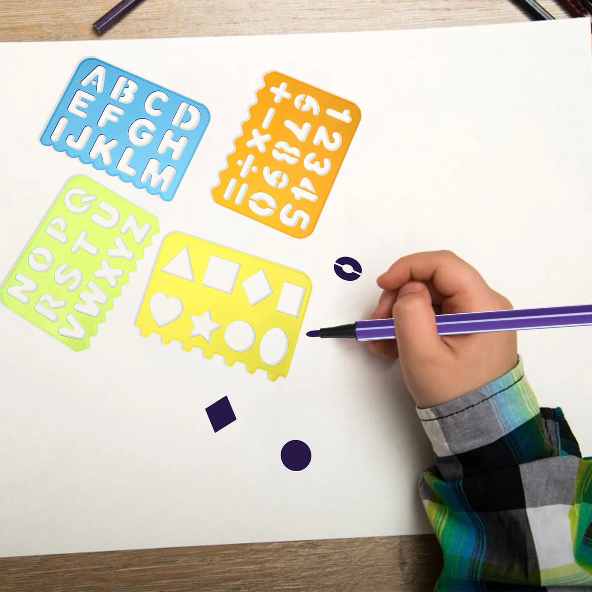 Kids Alphabet & Number Stencil Ruler Set – Plastic Learning Tool Kids Stencil Set PLUSH