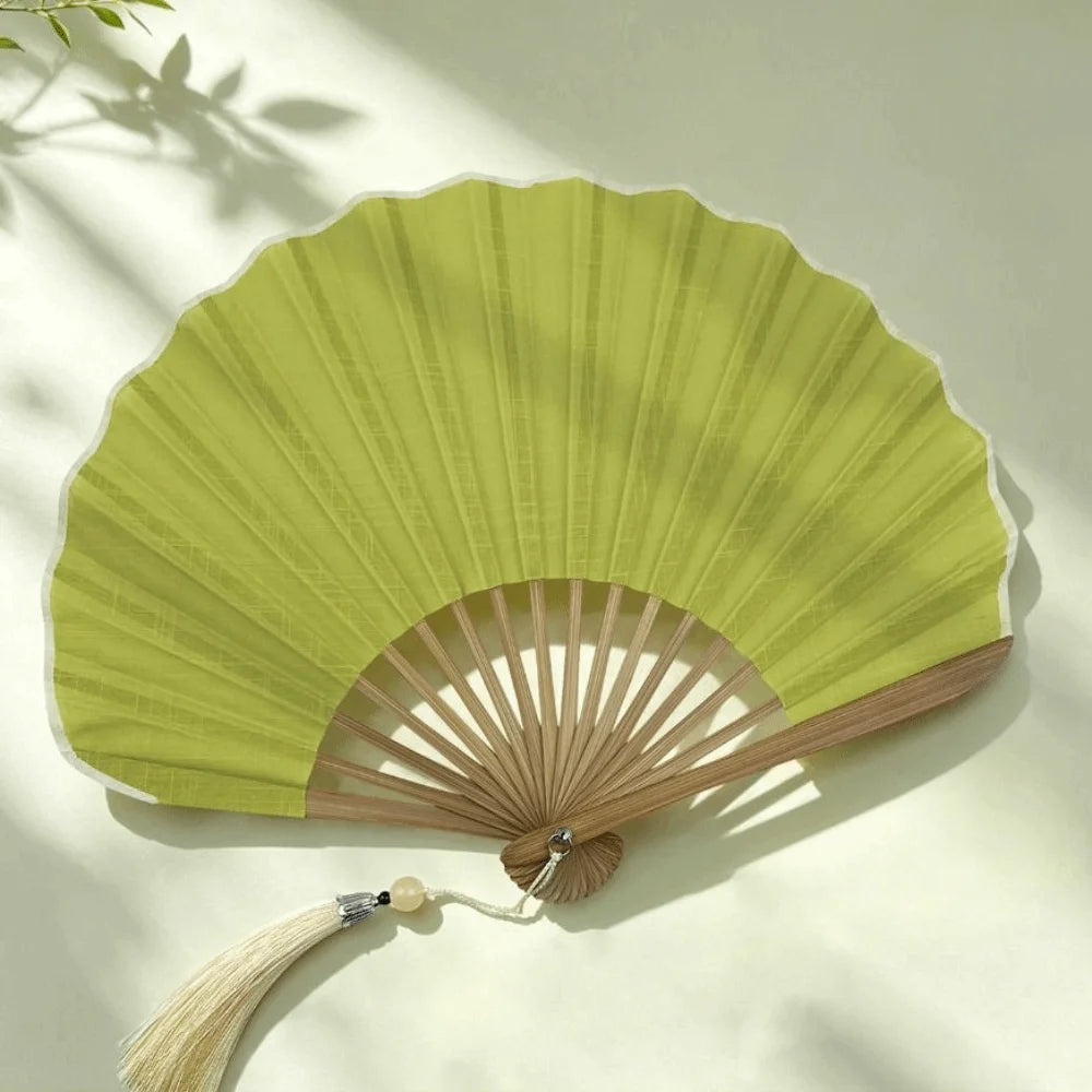 Shell-Shaped Folding Hand Fan – Bamboo Frame & Tassel Folding Hand Fan PLUSH
