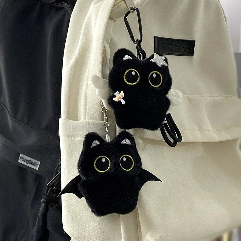 Cute Black Cat Plush Keychain – Big-Eyed Kitten Key Ring Plush Keychain Charm PLUSH