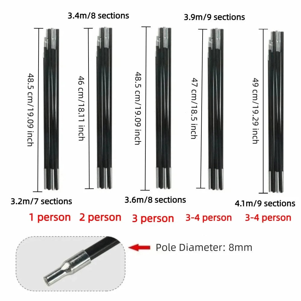 2-Pack Fiberglass Tent Poles – Adjustable Replacement Kit Tent Pole Kit PLUSH