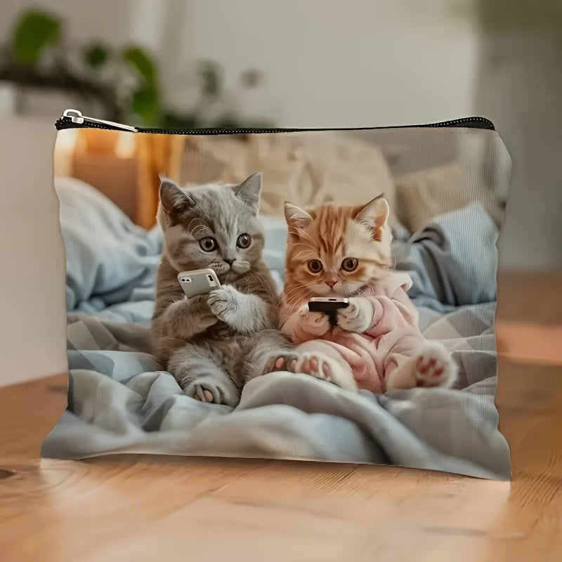 Kitten Print Makeup Bag | Zipper Pouch & Travel Organizer Makeup Zipper Pouch PLUSH A