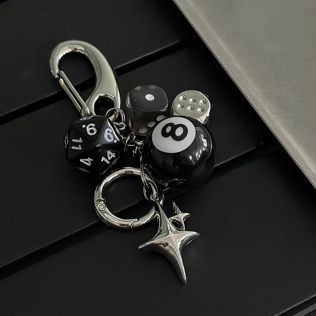 Star Dice Black Eight Ball Retro Keychain & Bag Pendant Keychain Pendant PLUSH Star Dice Back Eight