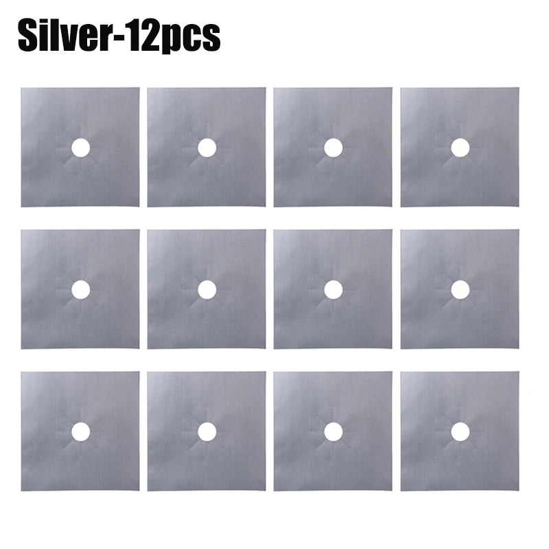 Gas Stove Protection Pads – Reusable, Washable & Heat-Resistant Stove Protector Pad PLUSH Sliver-12PCS
