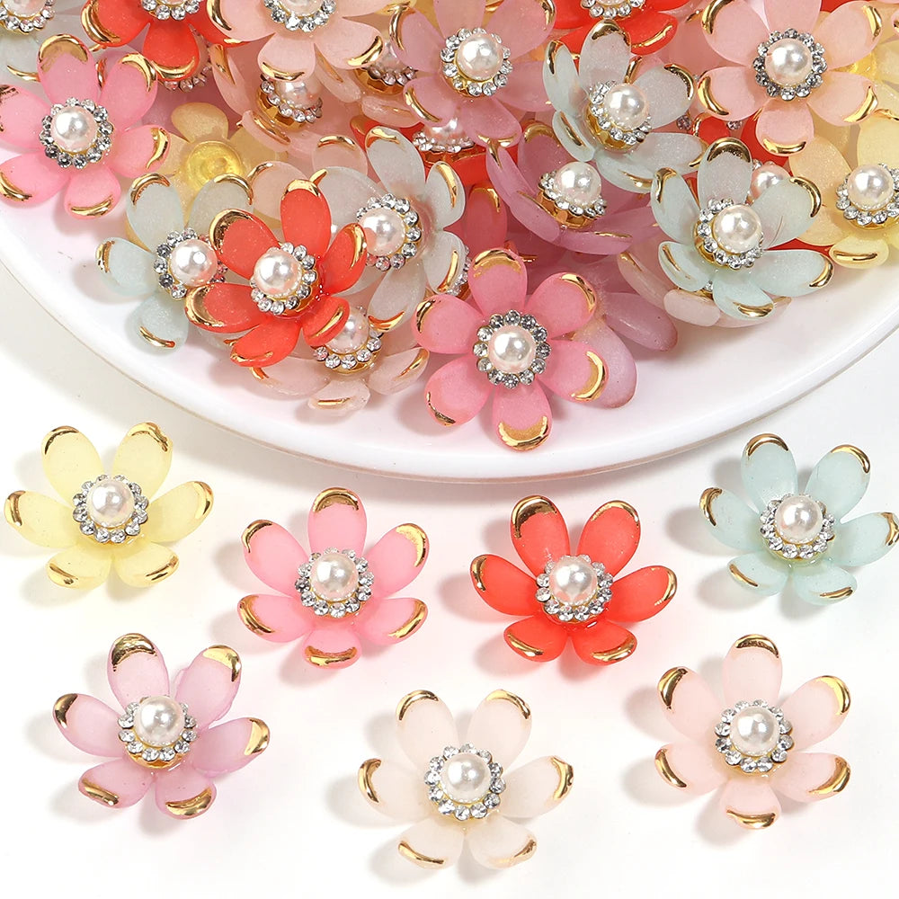 20pcs Gold-Trim Rhinestone Sunflower Flat Back Acrylic Beads DIY Flat Back Craft Beads PLUSH