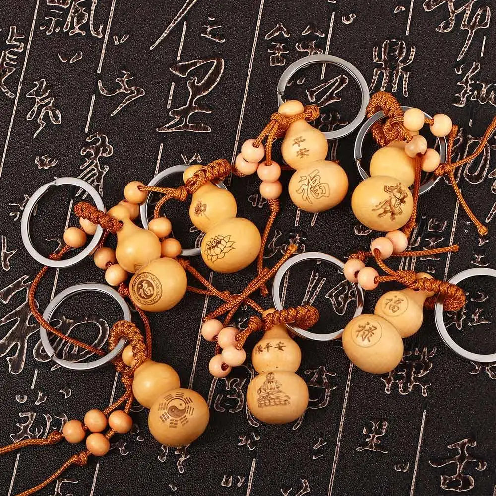 Lucky Gourd Peach Wood Keychain – Chinese Good Luck Charm Lucky Charm Keychain PLUSH