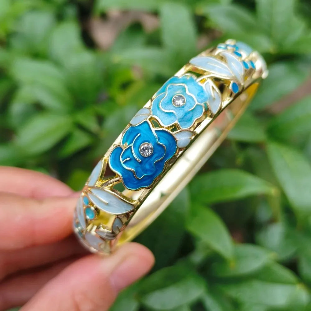 Chinese Cloisonné Enamel Peony Bangle – Filigree Flower Bracelet Enamel Bangle PLUSH 7