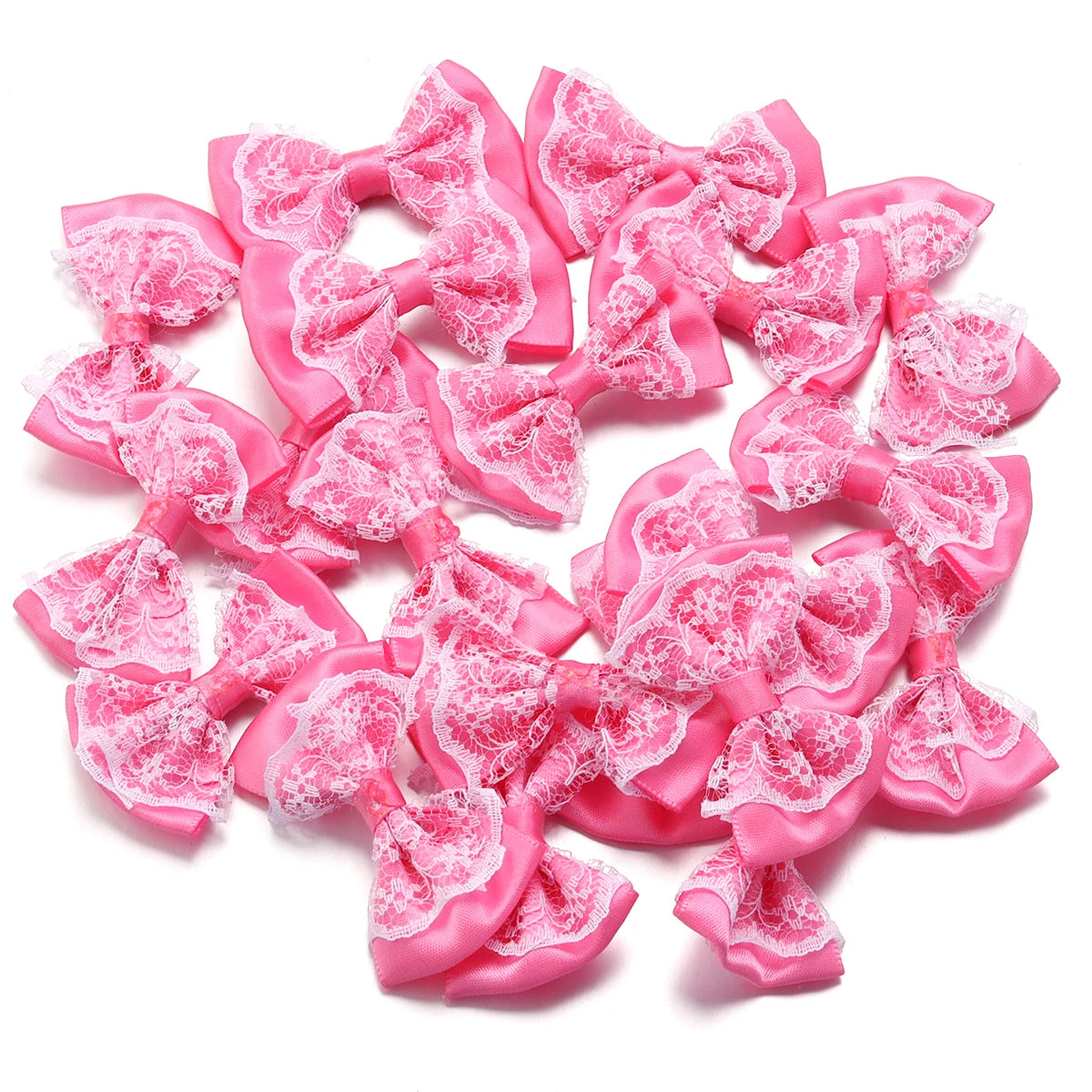 20pcs Double Layer Satin Ribbon Bows – Colourful DIY Craft Ribbon Craft Bows PLUSH Rose Red 3.5X5.7cm
